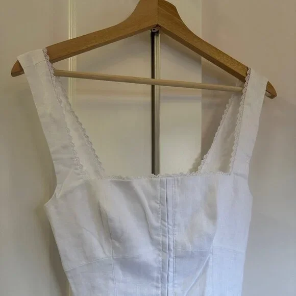 NEW Reformation Tagliatelle Linen Midi Dress in White Lace Detail | size 0 - Picture 10 of 13